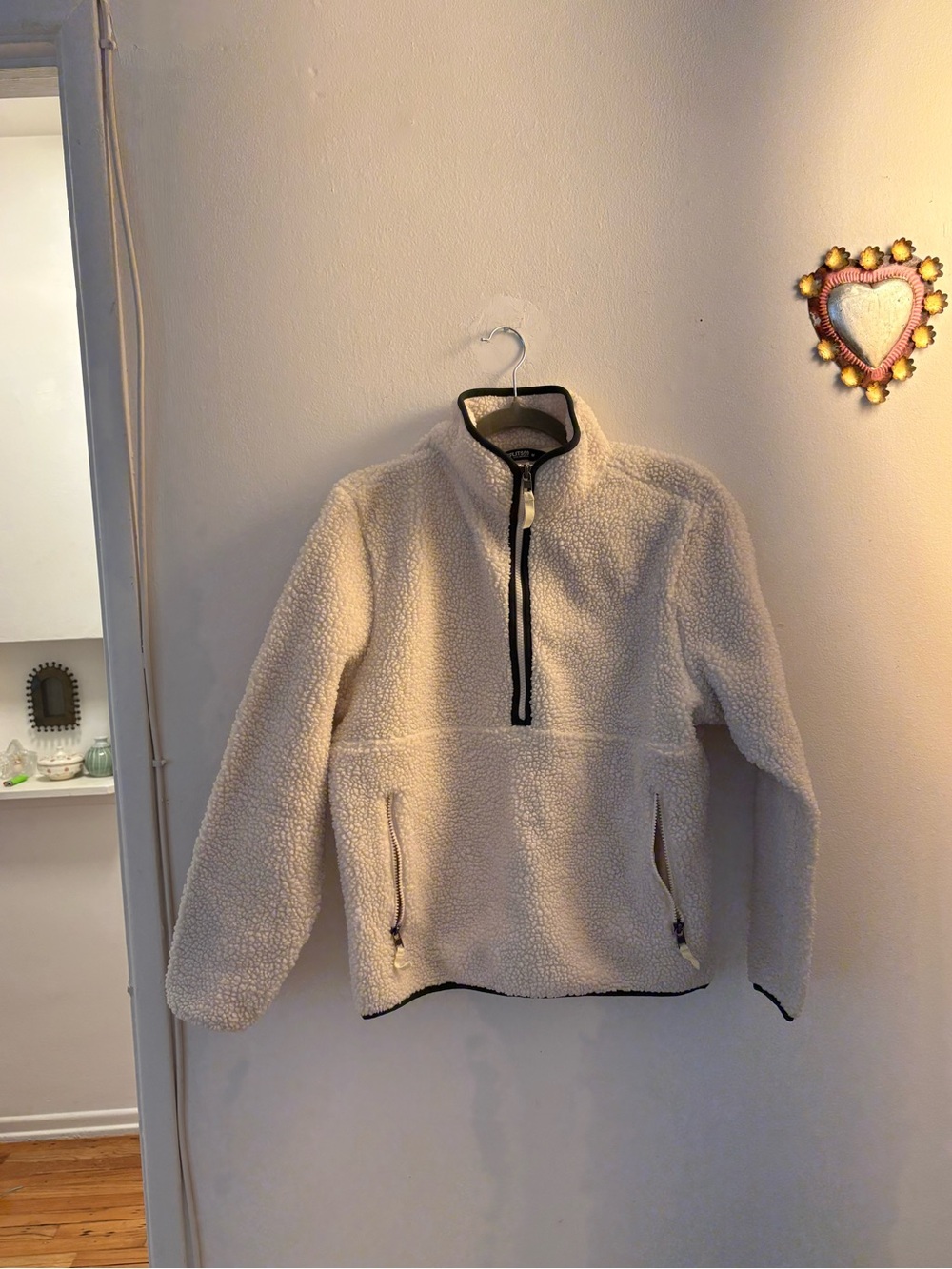 Splits59 Cream Sherpa Pullover with Black Logo Trim